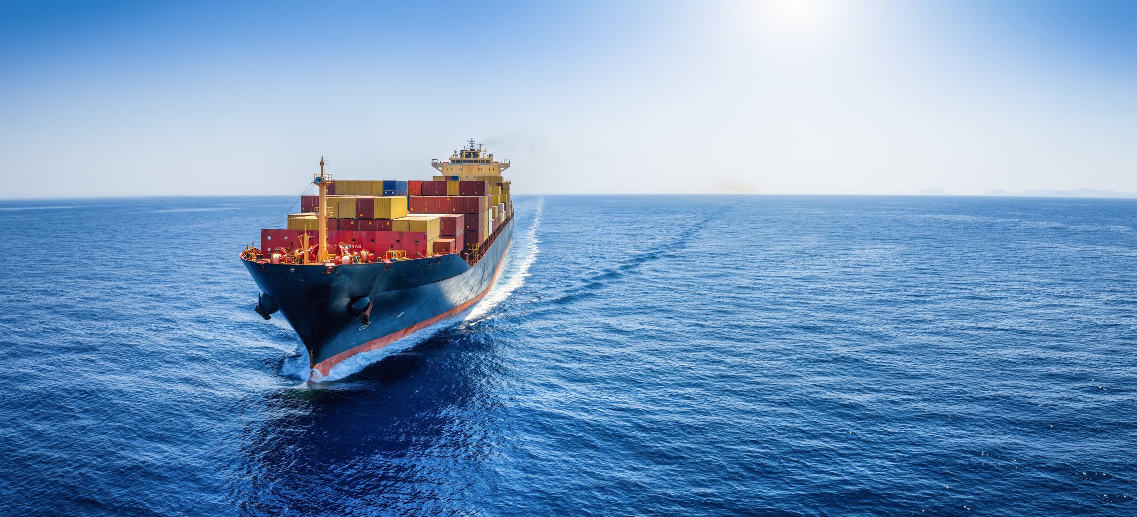 Aerial view of container cargo ship at sea